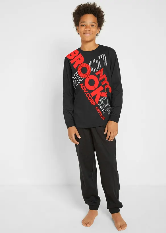 Pyjama aus reiner Bio-Baumwolle (2-tlg. Set) in schwarz von vorne (Totalaufnahme) - bonprix