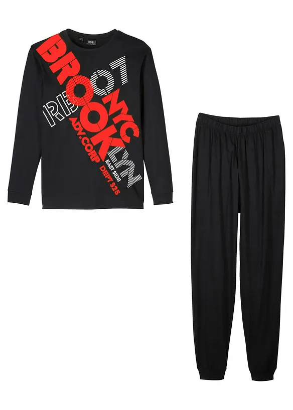 Pyjama aus reiner Bio-Baumwolle (2-tlg. Set) in schwarz von vorne - bonprix