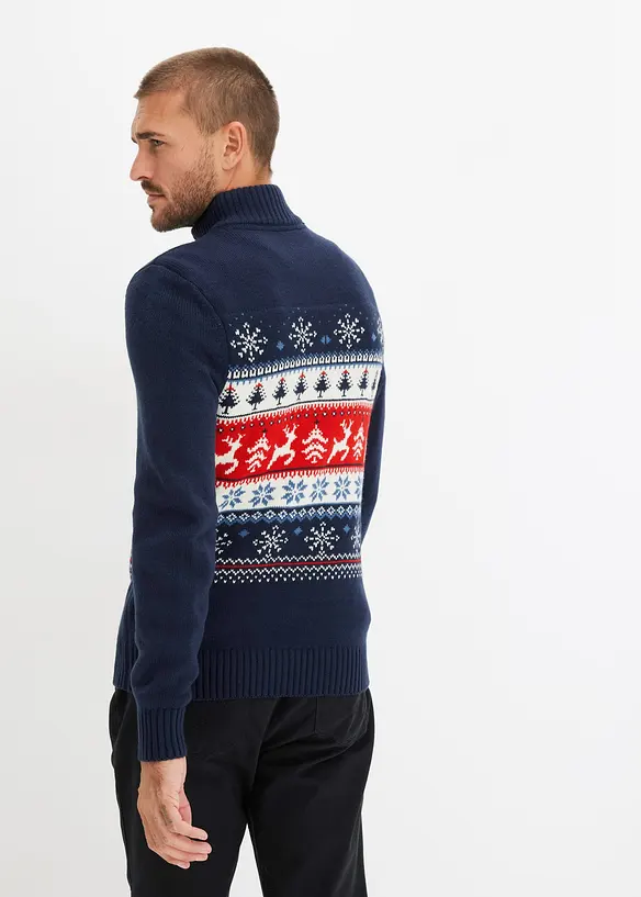 Norweger-Pullover mit Troyerkragen in blau von hinten (im Anschnitt) - bonprix