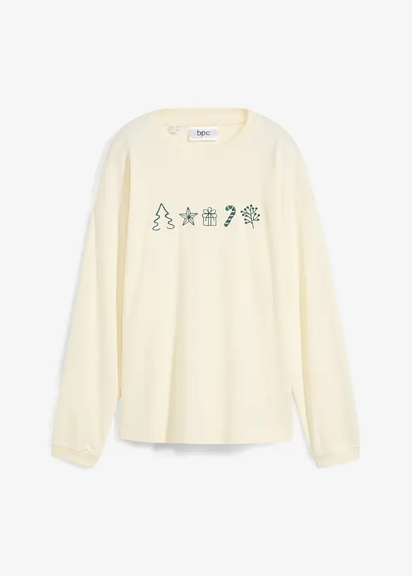 Besticktes Weihnachts-Langarmshirt, oversized in weiß von vorne - bonprix