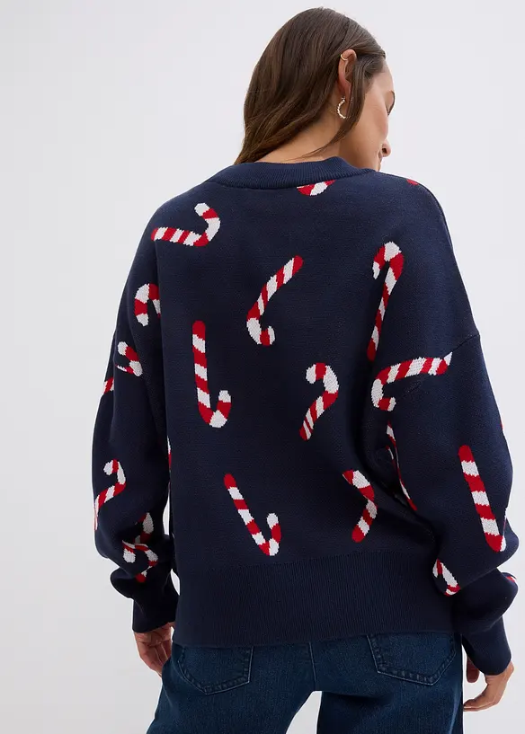 Feinstrickpullover mit Rundhals, oversized in blau von hinten (im Anschnitt) - bonprix