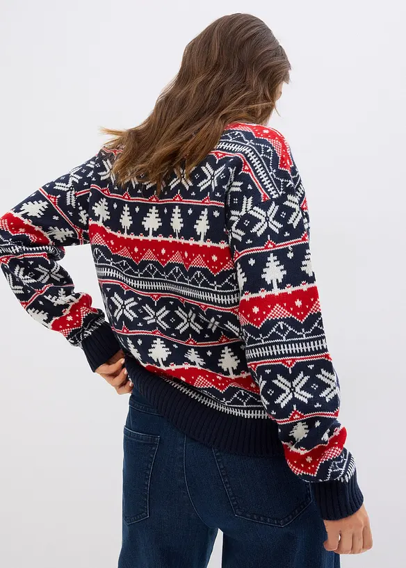 Weihnachtspullover mit Turtleneck in blau von hinten (im Anschnitt) - bonprix