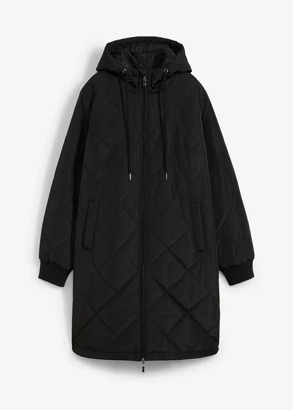 Kapuzen-Kurzmantel mit Steppung in schwarz von vorne - bonprix