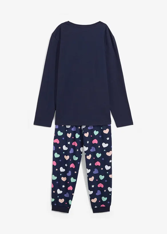 Pyjama aus reiner Bio-Baumwolle (2-tlg. Set) in blau von hinten - bonprix