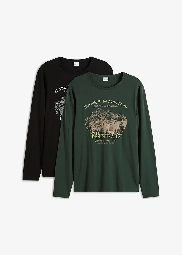 Langarmshirt (2er Pack) in grün von vorne - bonprix