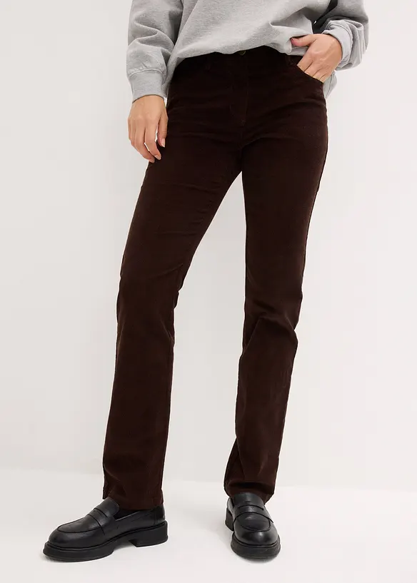 Cordhose aus elastischem Baumwoll-Mix in braun von vorne - bonprix
