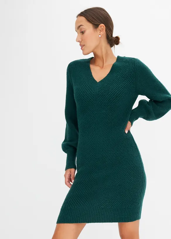Strickkleid in grün von vorne (Totalaufnahme) - bonprix