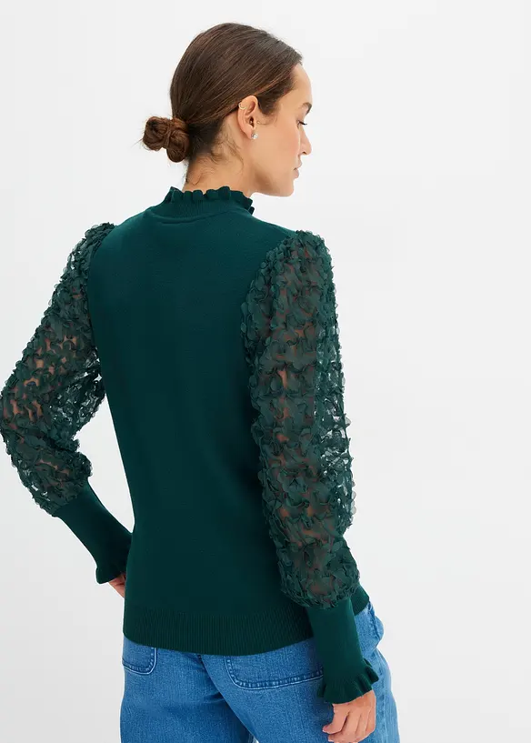 Rollkragenpullover aus weichem Viskose-Mix in grün von hinten (im Anschnitt) - bonprix