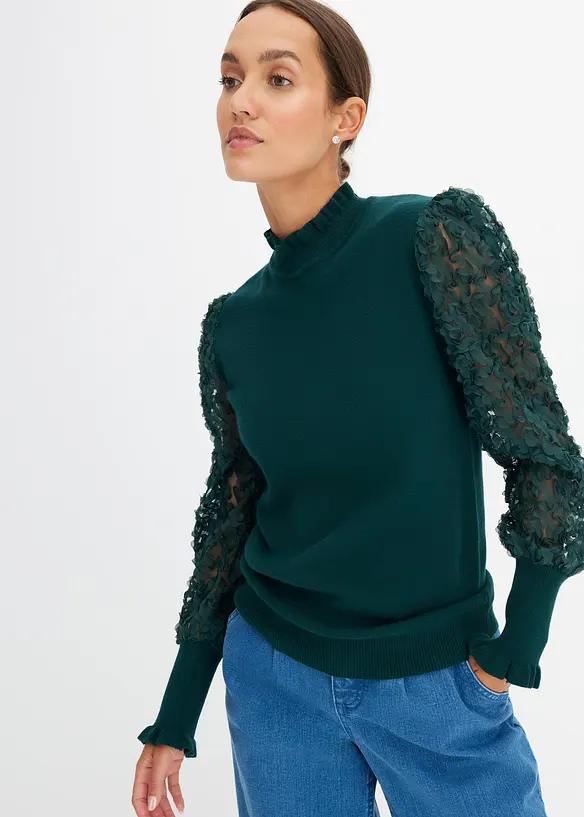 Rollkragenpullover aus weichem Viskose-Mix in grün von vorne (im Anschnitt) - bonprix