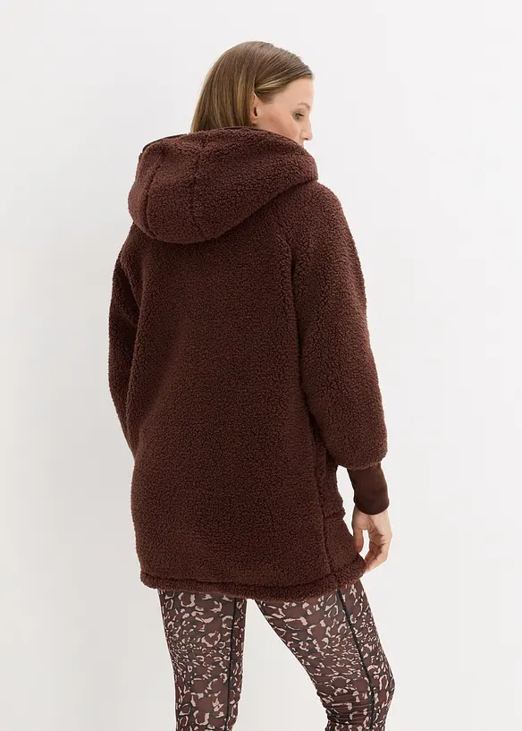 Teddy-Fleece Jacke in braun von hinten (im Anschnitt) - bonprix