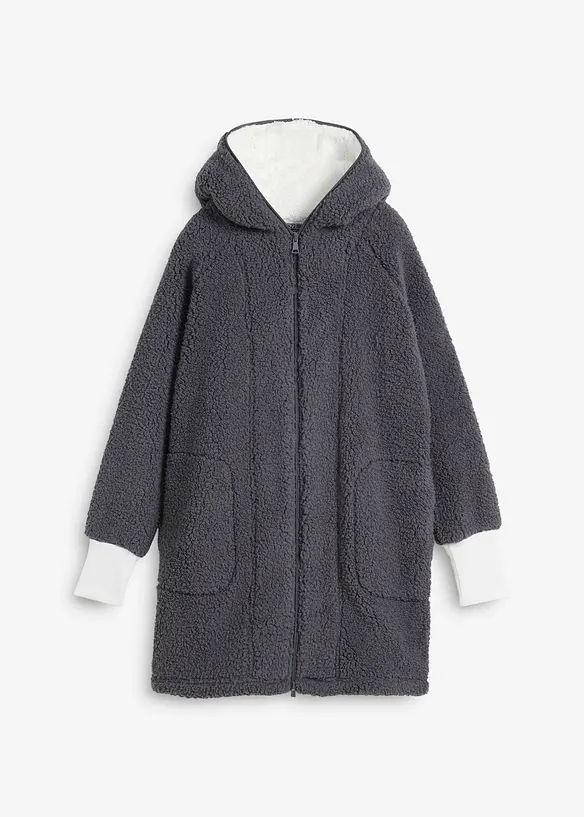Teddy-Fleece Jacke in grau von vorne - bonprix