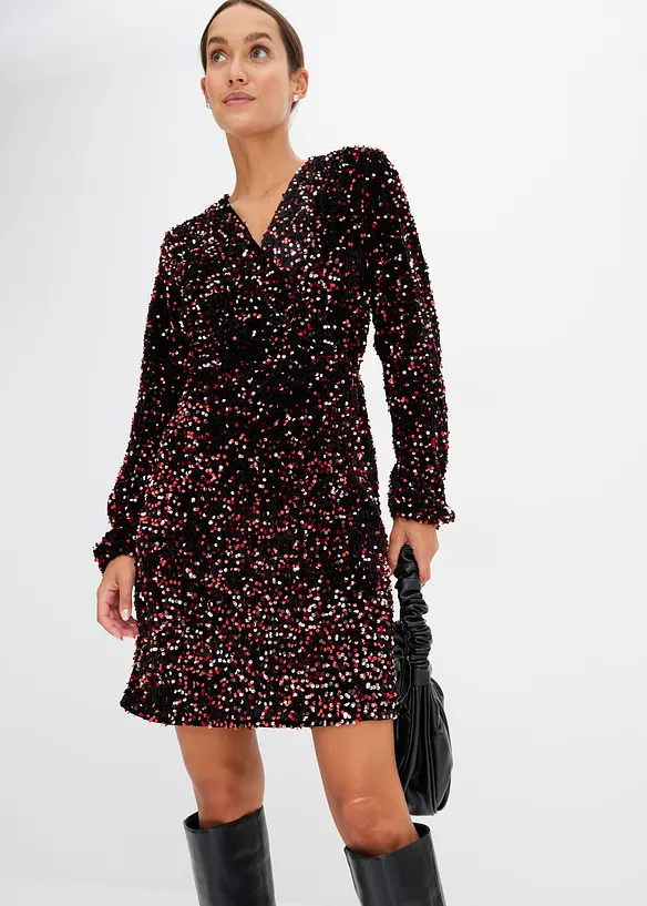 Paillettenkleid in schwarz von vorne (Totalaufnahme) - bonprix
