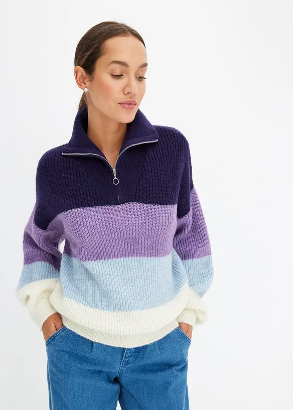 Troyer Pullover in lila von vorne (im Anschnitt) - bonprix