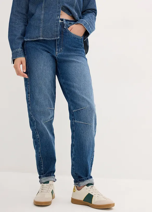 Mom Jeans High Waist in blau von vorne - bonprix
