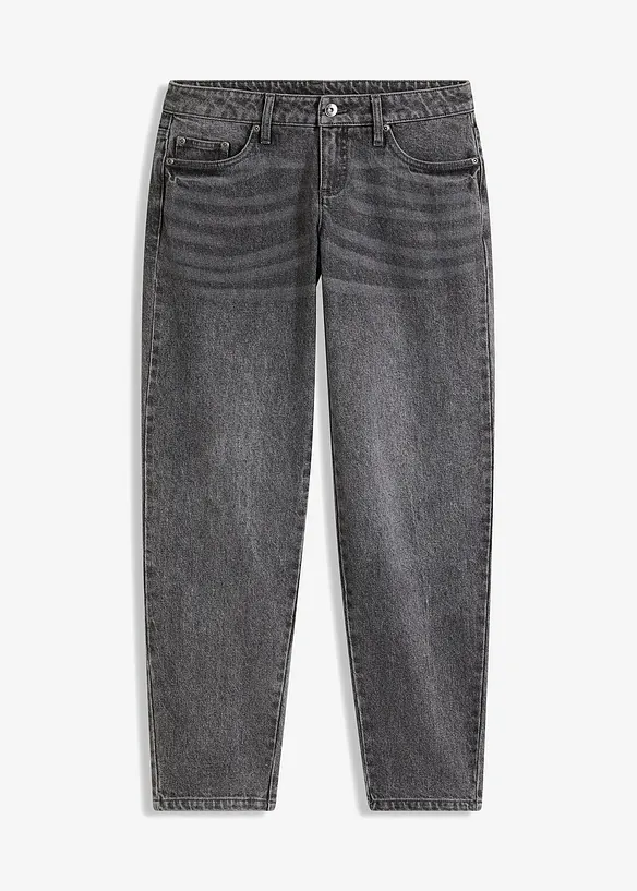 Barrel-Jeans, Low Waist in grau von vorne - bonprix