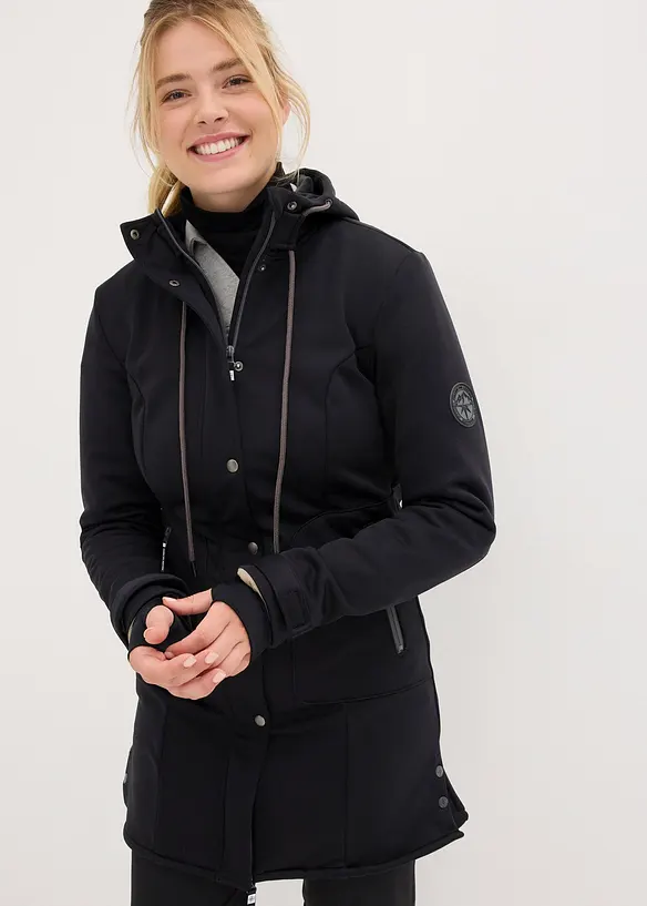 Super Stretch Softshell-Parka, wasserabweisend in schwarz von vorne (im Anschnitt) - bonprix