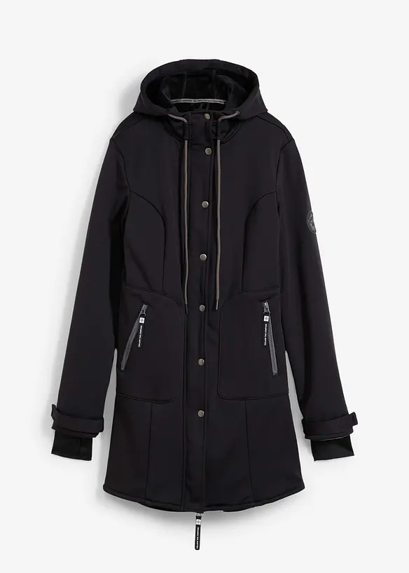 Super Stretch Softshell-Parka, wasserabweisend in schwarz von vorne - bonprix