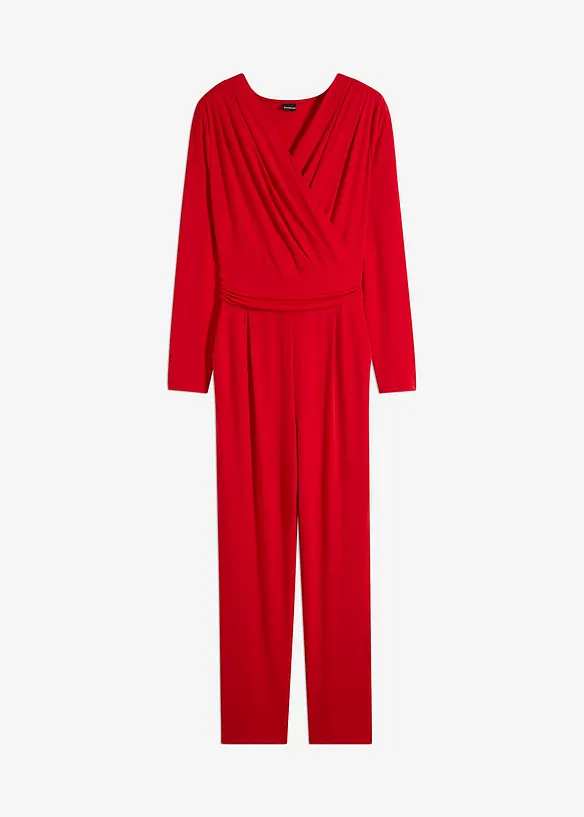 Jersey-Jumpsuit in Wickeloptik in rot von vorne - bonprix