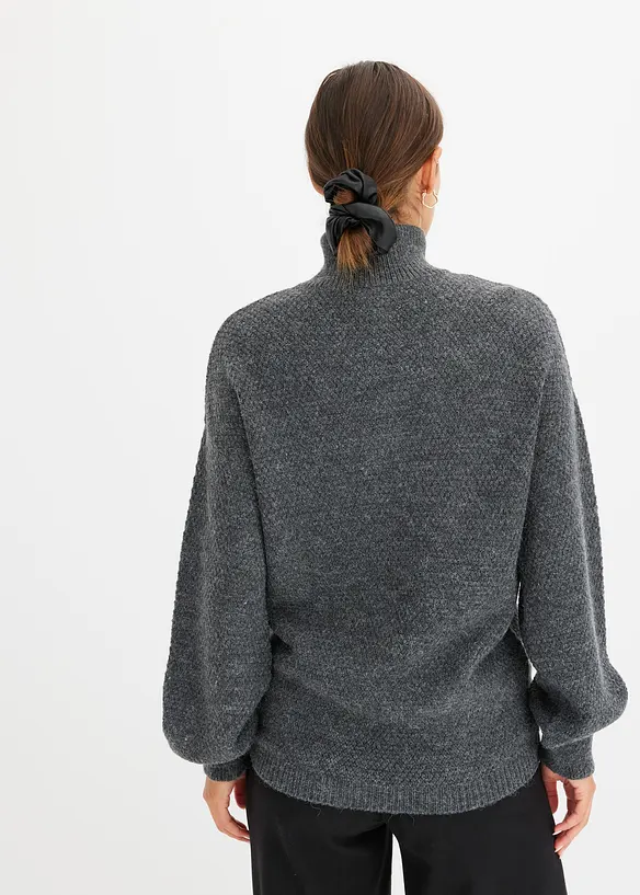 Troyer-Pullover mit Ajourmuster in grau von hinten (im Anschnitt) - bonprix