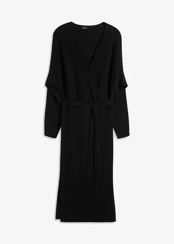 Strickkleid aus fließendem Viskose-Mix in schwarz von vorne - bonprix