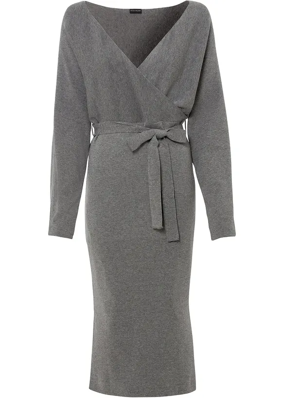 Strickkleid aus fließendem Viskose-Mix in grau von vorne - bonprix