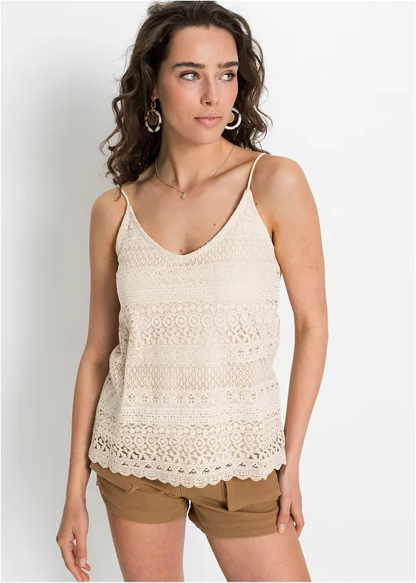 Top aus Baumwolle in beige von vorne (im Anschnitt) - bonprix
