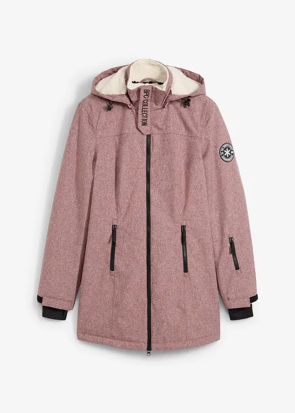 wasserdichte Funktions-Outdoor-Longjacke mit Teddyfleece in rot von vorne - bonprix