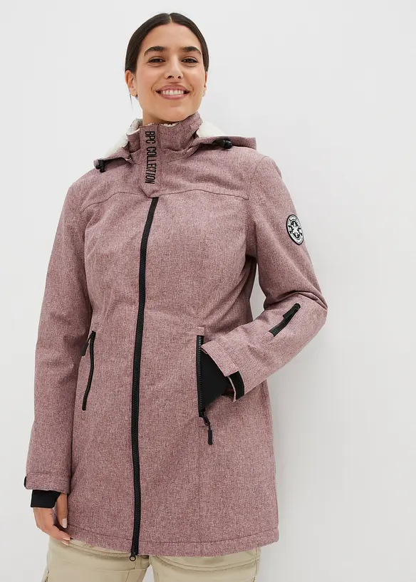 wasserdichte Funktions-Outdoor-Longjacke mit Teddyfleece in rot von vorne (im Anschnitt) - bonprix