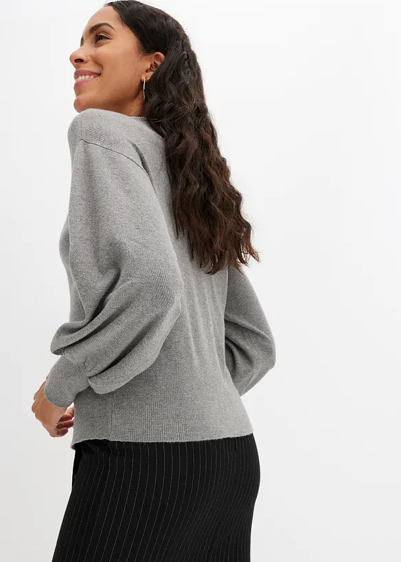 Strickpullover mit Ballonärmeln in grau von hinten (im Anschnitt) - bonprix