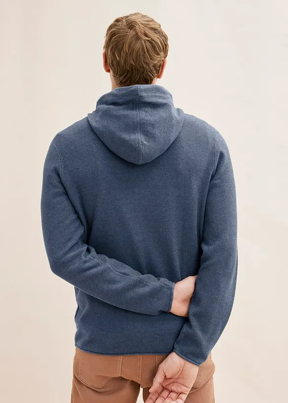 Feinstrickpullover mit Kapuze in blau von hinten (im Anschnitt) - bonprix