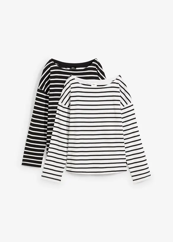 Langarmshirt aus reiner Bio-Baumwolle, (2er Pack) in weiß von vorne - bonprix Langarmshirt aus reiner Bio-Baumwolle, (2er Pack) in weiß von vorne - bonprix