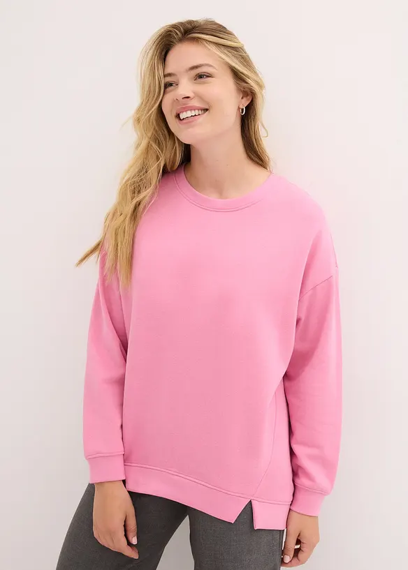 Oversize-Sweatshirt aus Baumwoll-Mix in pink von vorne (im Anschnitt) - bonprix