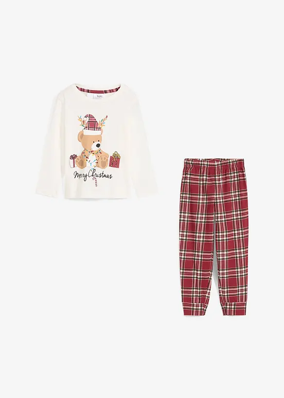 Pyjama mit Bio-Baumwolle (2-tlg. Set) in weiß - bonprix