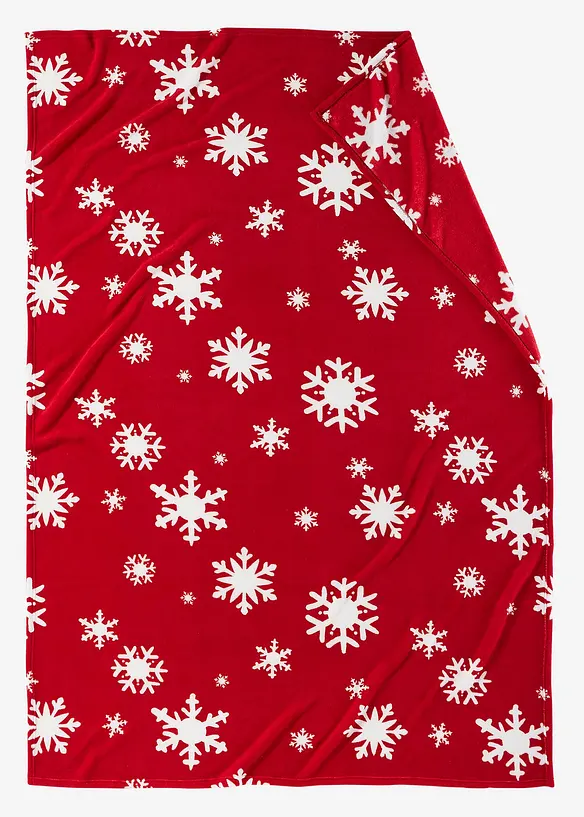 Kuscheldecke mit Schneeflocken in rot - bonprix