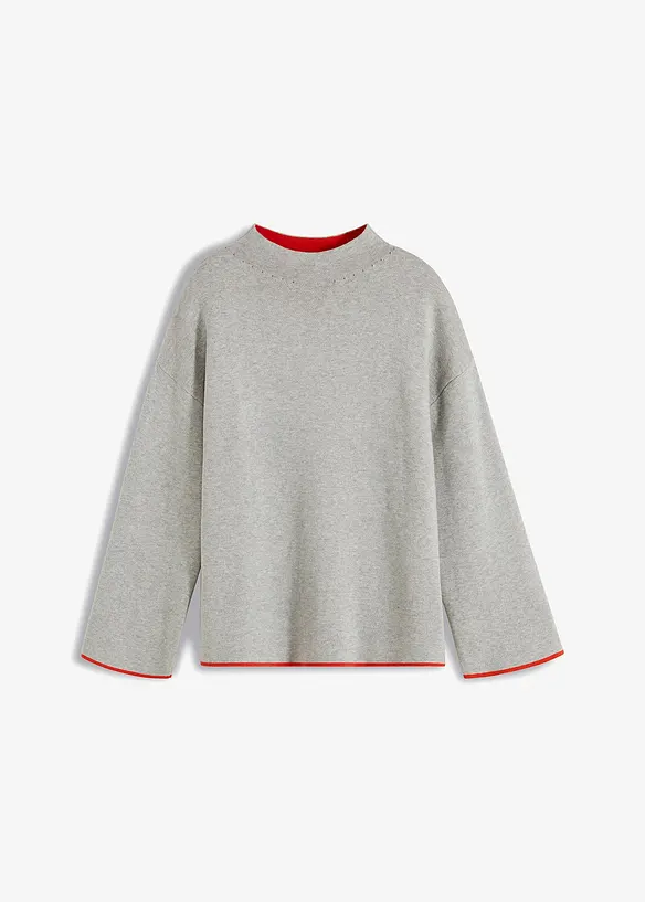 Wende-Pullover aus Feinstrick in grau von vorne - bonprix Wende-Pullover aus Feinstrick in grau von vorne - bonprix