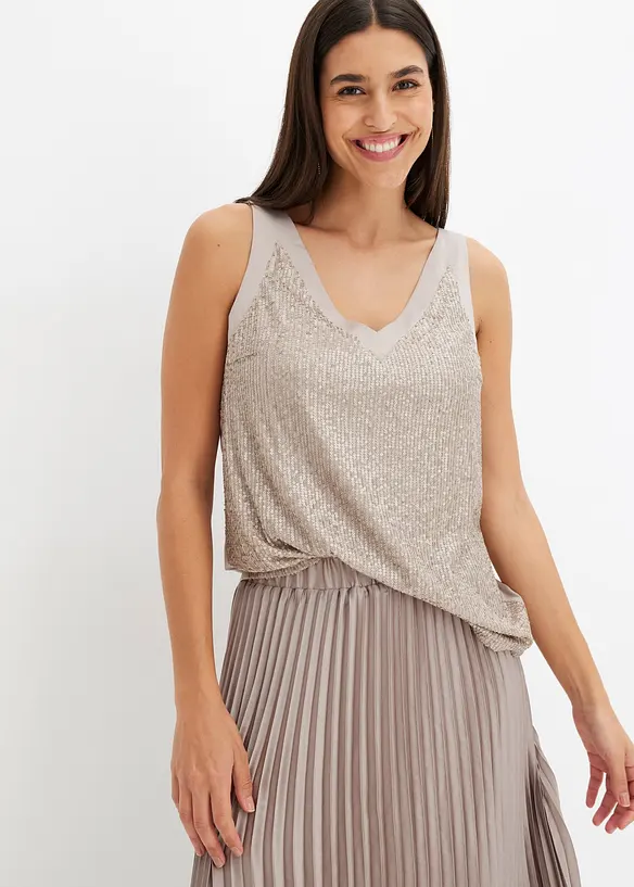Top mit Pailletten in grau von vorne (im Anschnitt) - bonprix