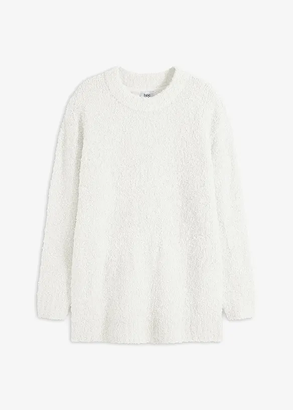 Oversize-Pullover aus Bouclé in weiß von vorne - bonprix