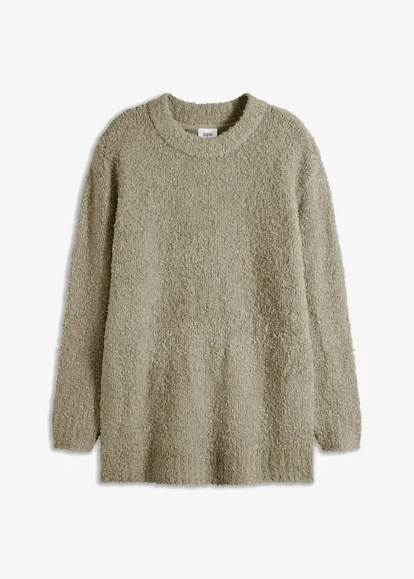 Oversize-Pullover aus Bouclé in grün von vorne - bonprix