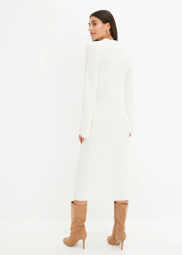 Strickkleid aus Bouclé in weiß von hinten (Totalaufnahme) - bonprix
