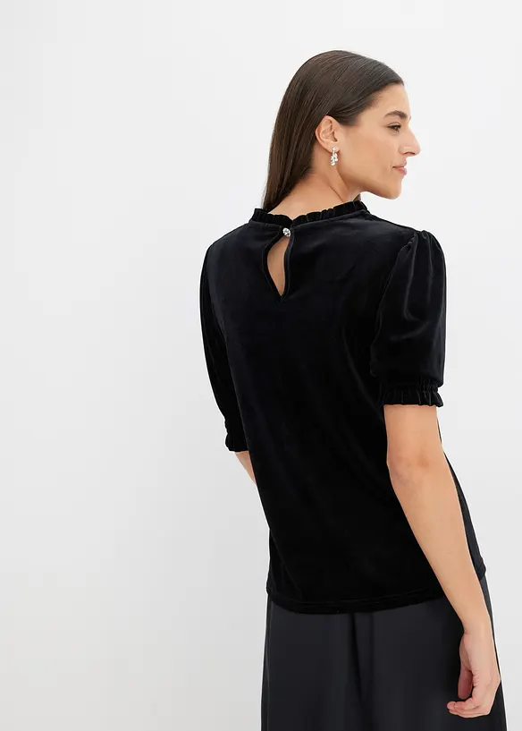 Shirt aus softem Samt in schwarz von hinten (im Anschnitt) - bonprix