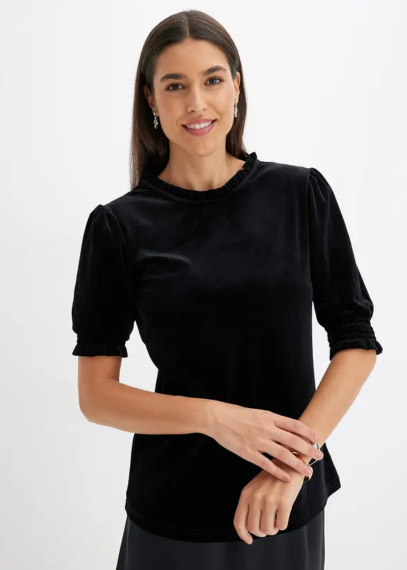 Shirt aus softem Samt in schwarz von vorne (im Anschnitt) - bonprix