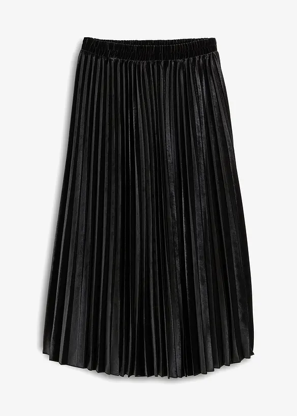 Plissée-Rock aus softem Samt in schwarz von vorne - bonprix Plissée-Rock aus softem Samt in schwarz von vorne - bonprix