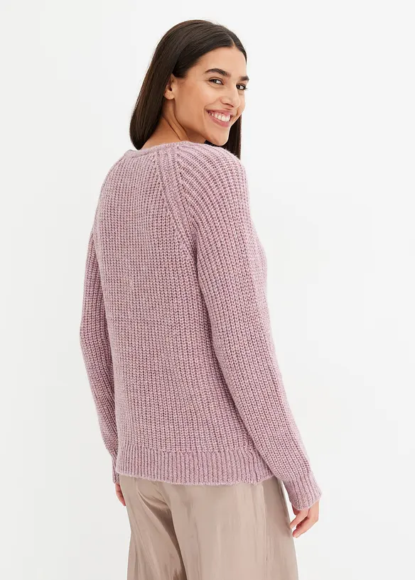 Grobstrickpullover mit Glanzgarn in rosa von hinten (im Anschnitt) - bonprix Grobstrickpullover mit Glanzgarn in rosa von hinten (im Anschnitt) - bonprix