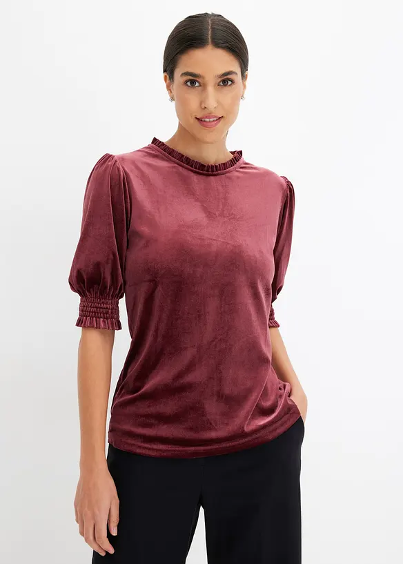 Shirt aus softem Samt in rot von vorne (im Anschnitt) - bonprix