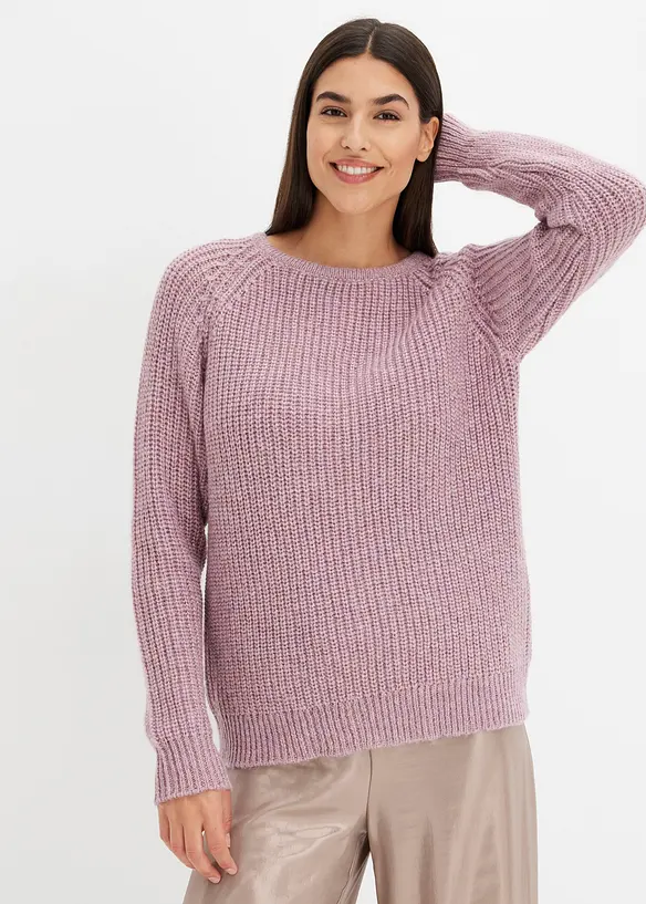 Grobstrickpullover mit Glanzgarn in rosa von vorne (im Anschnitt) - bonprix Grobstrickpullover mit Glanzgarn in rosa von vorne (im Anschnitt) - bonprix