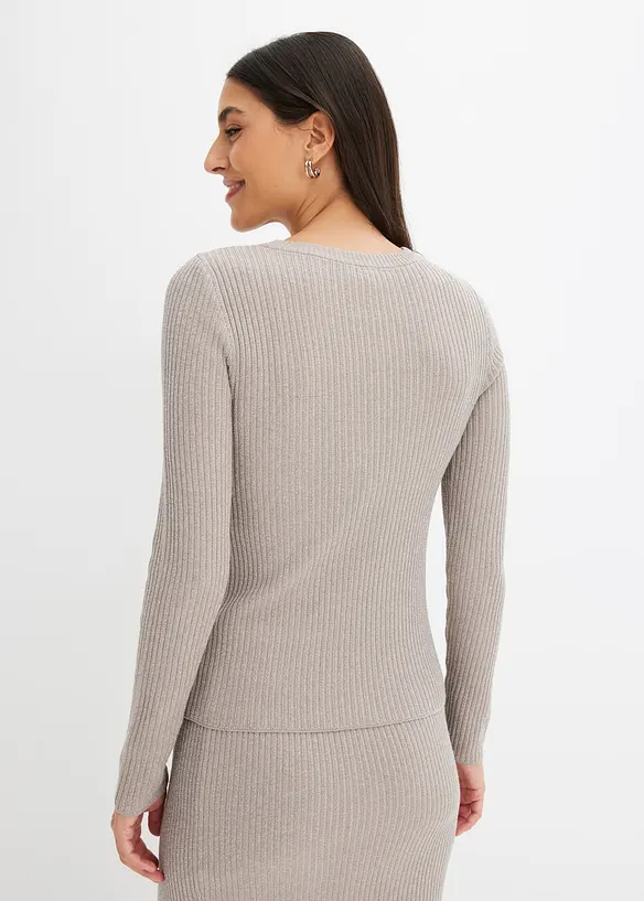 Feinstrickpullover aus softem Viskose-Mix in grau von hinten (im Anschnitt) - bonprix