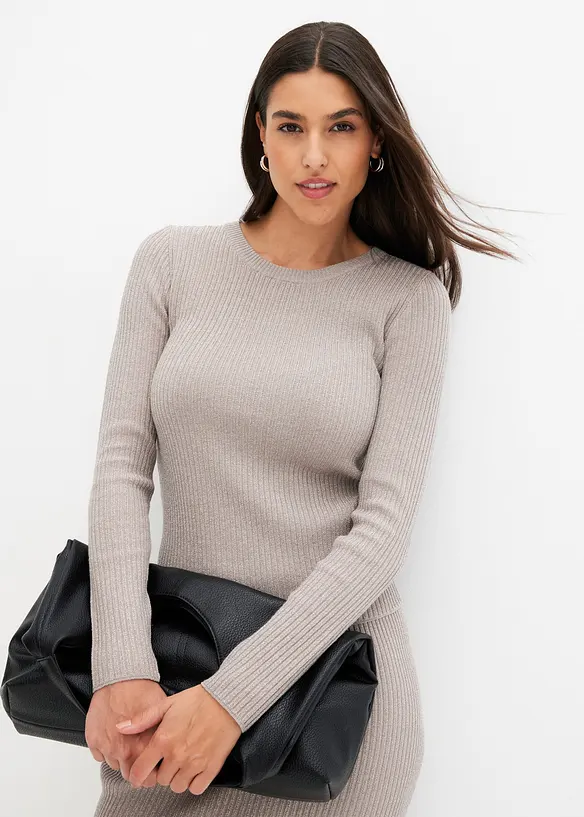 Feinstrickpullover aus softem Viskose-Mix in grau von vorne (im Anschnitt) - bonprix