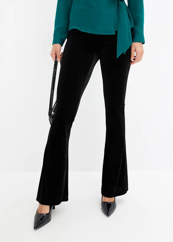 Leggings aus softem Samt in schwarz von vorne - bonprix