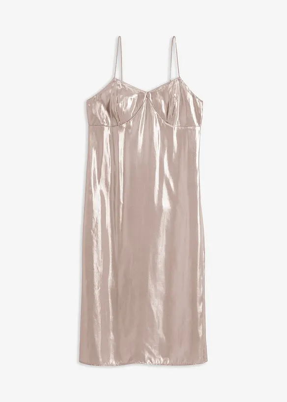 Trägerkleid aus feinem Satin in grau von vorne - bonprix