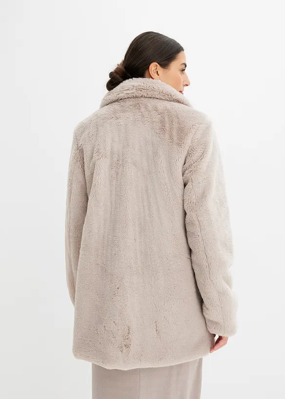 Kurzmantel aus Fellimitat in grau von hinten (Totalaufnahme) - bonprix